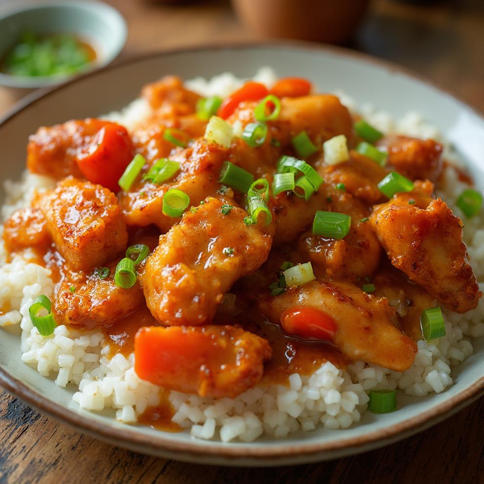 Crispy Chicken in Sweet and Sour Sauce with Green Onions