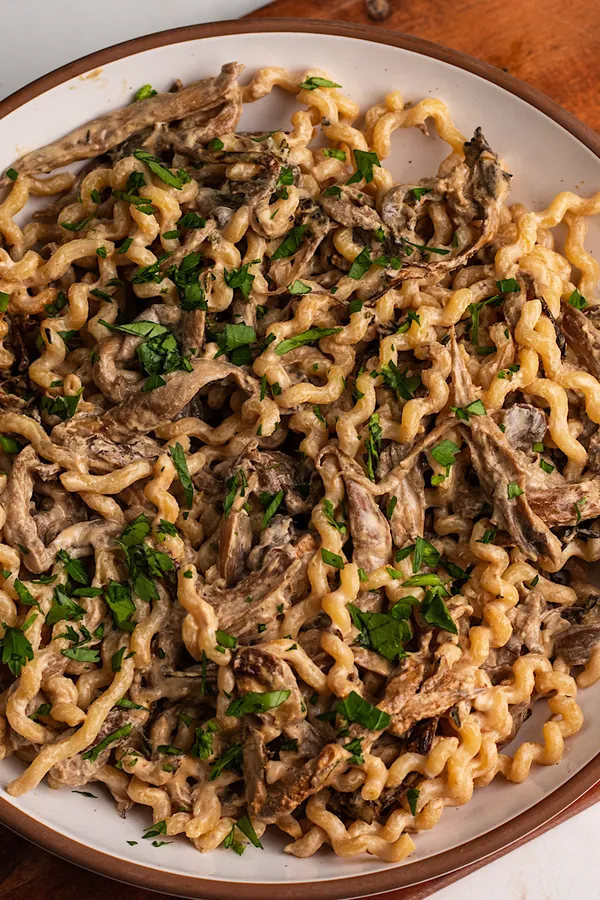 Baked Goat Cheese Oyster Mushroom Pasta