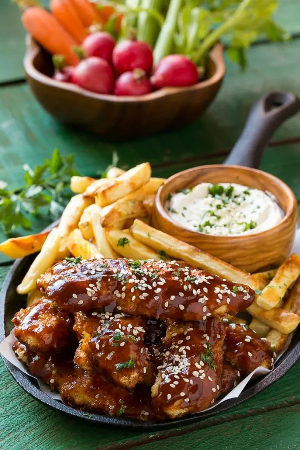 Baked Sesame Chicken Fingers with Fries