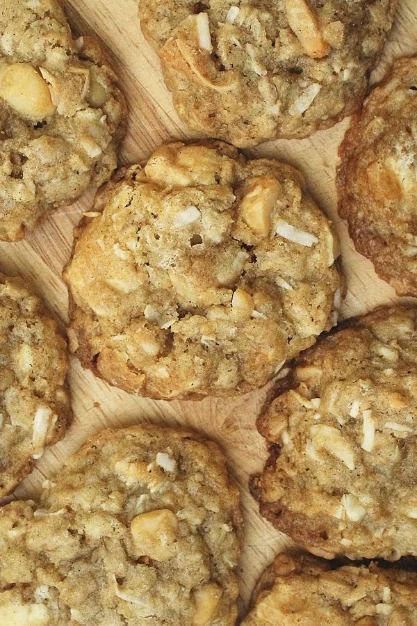 Coconut Oatmeal Cookies with Macadamias and White Chocolate Chunks