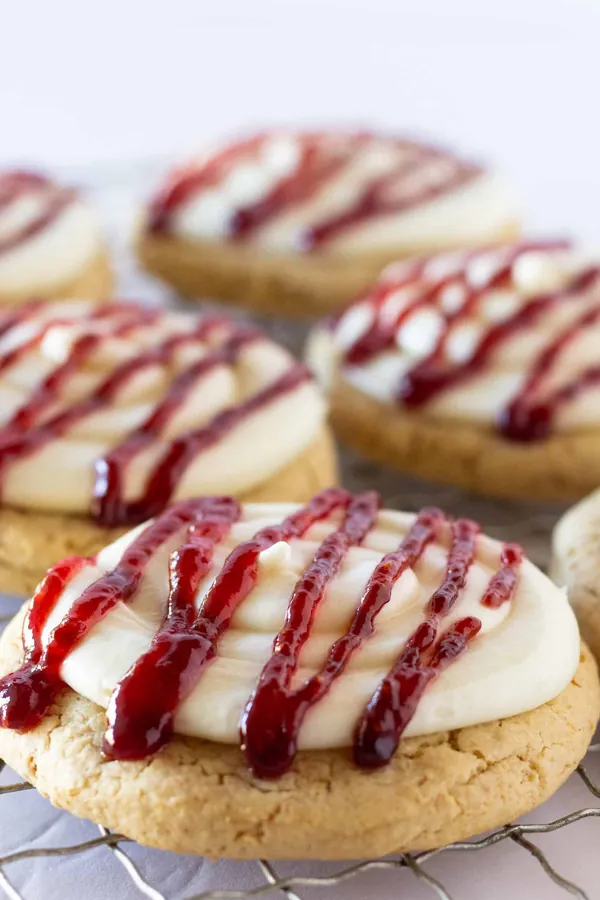Copycat Crumbl Raspberry Cheesecake Cookies made with a Cake Mix