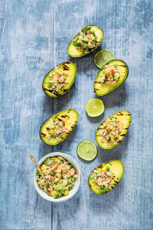 Grilled Avocadoes Stuffed With Veggie Quinoa