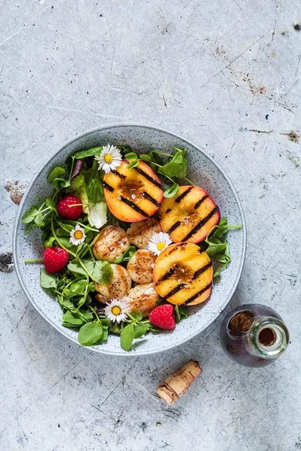 Grilled Scallop and Balsamic Grilled Peach Salad