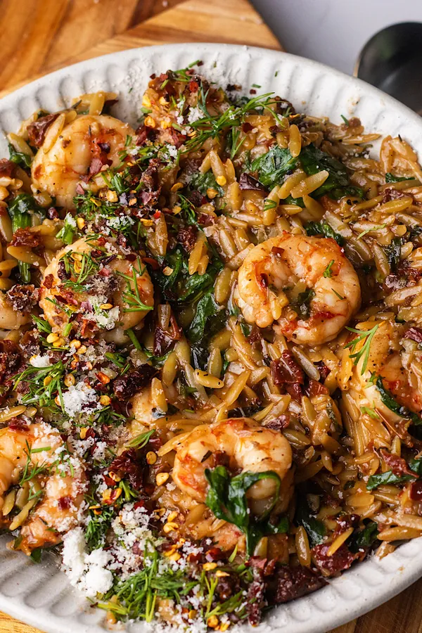 High Protein Marry Me Shrimp Orzo
