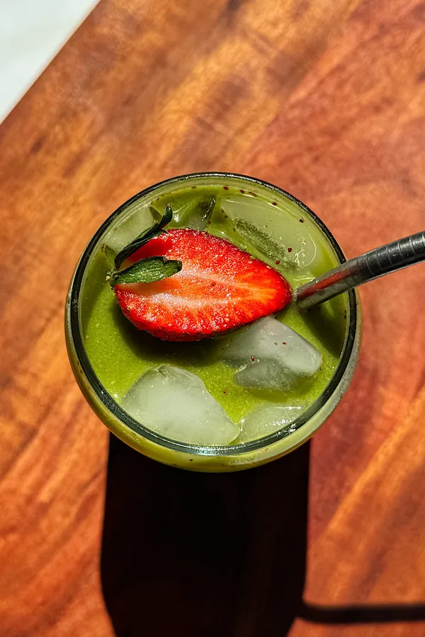 iced strawberry matcha latte