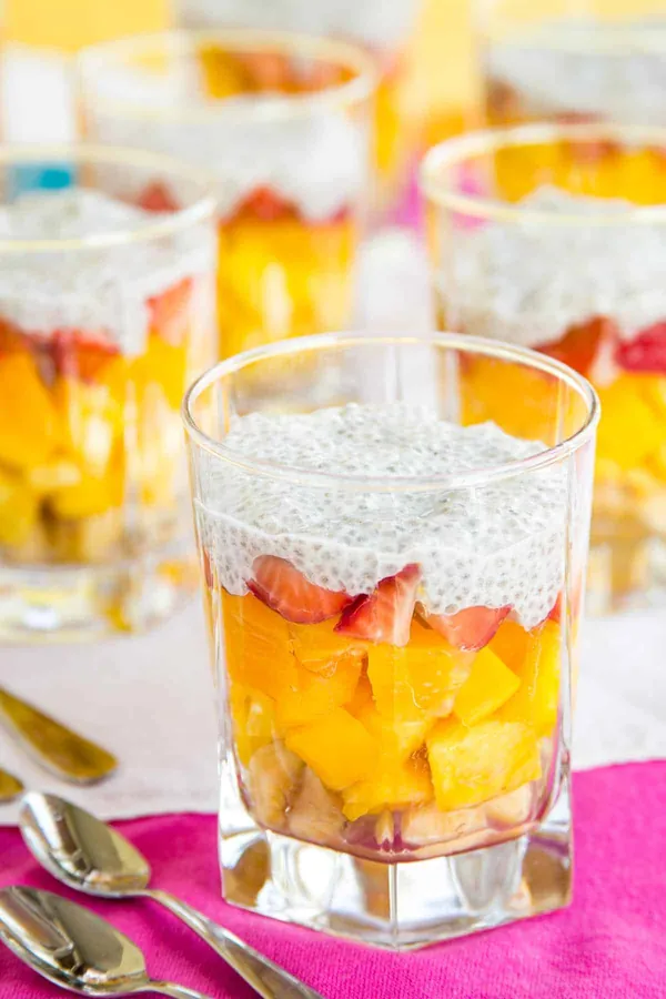 Layered Tropical Fruit Salad with Coconut Chia Cream