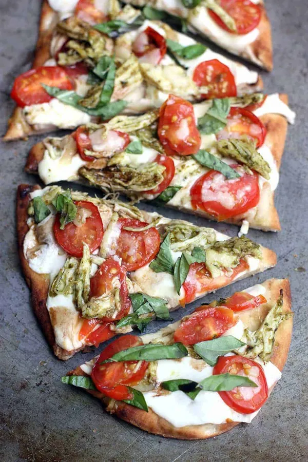Pesto Chicken Caprese Flatbread