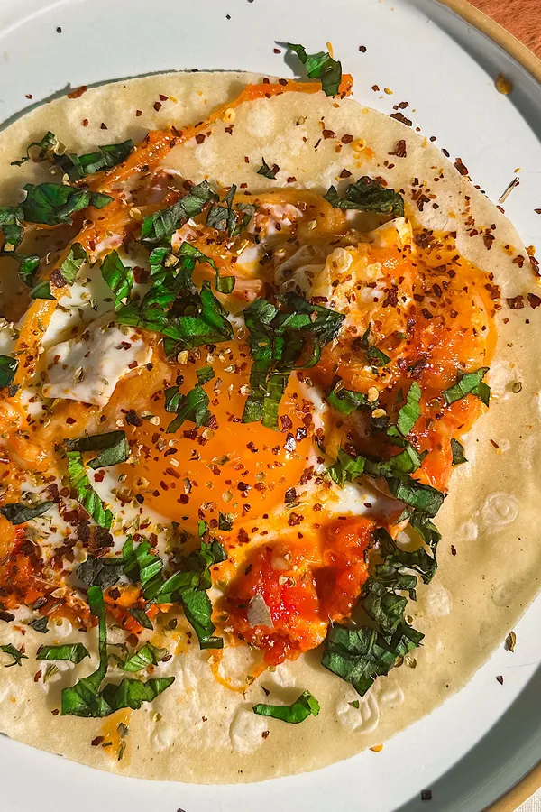 Pizza Fried Egg on a Tortilla