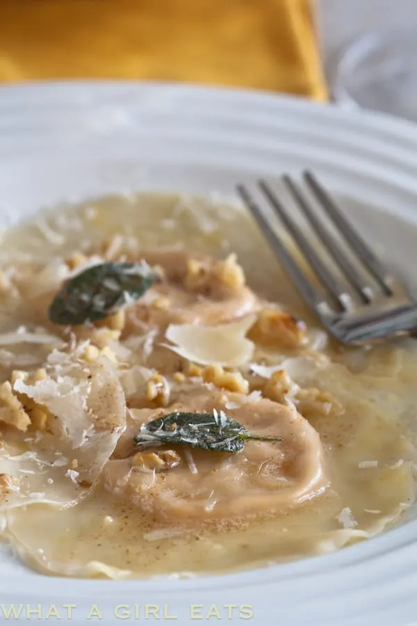 Pumpkin Ravioli With Browned Butter, Sage andWalnuts