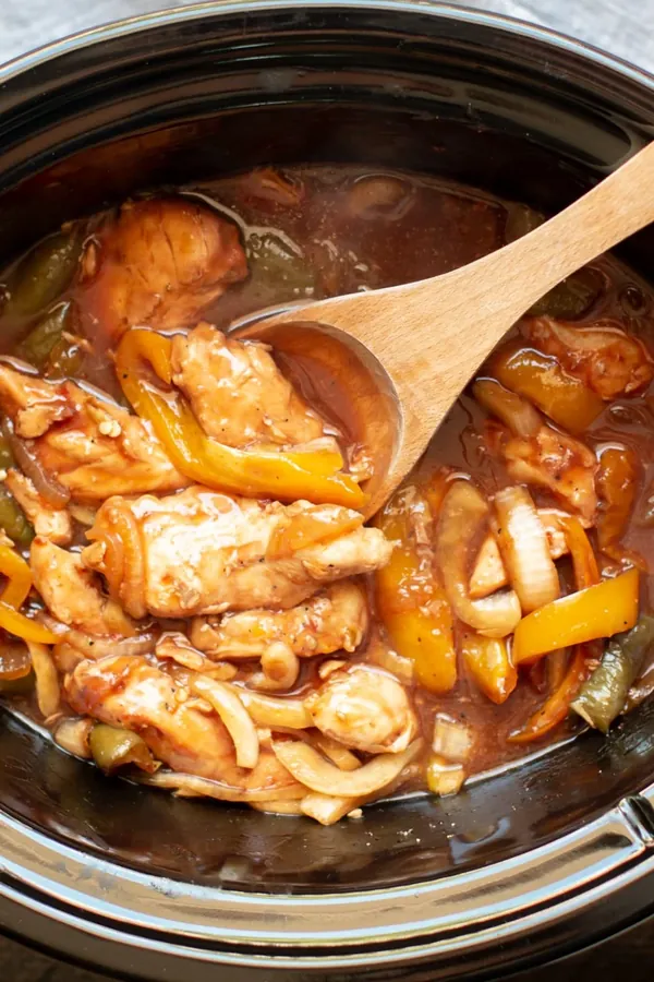 Slow Cooker Barbecue Chicken with Bell Peppers and Onions