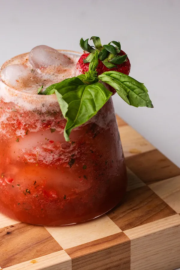 Strawberry basil mocktail with apple cider vinegar