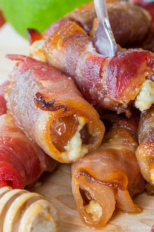 Sweet and Spicy Blue Cheese Bacon Wrapped Dates
