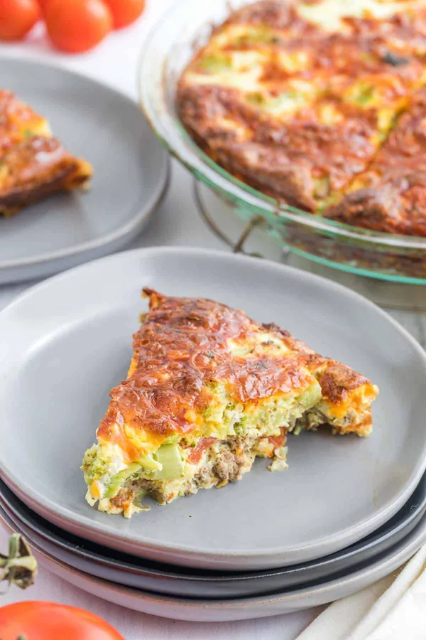 Tomato Broccoli Sausage Crustless Quiche