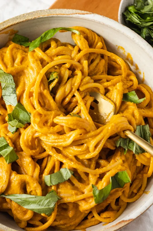 vegan creamy carrot and red pepper pasta