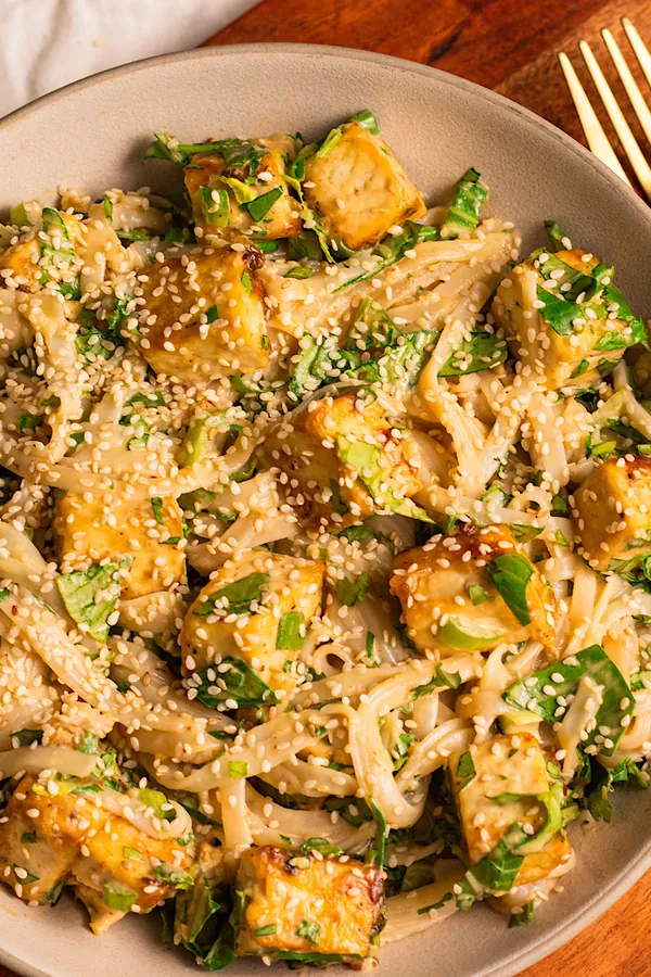 Vegan Tahini Peanut Noodles with Tofu