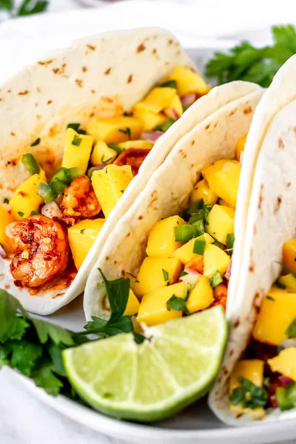 Blackened Shrimp Tacos with Mango Salsa