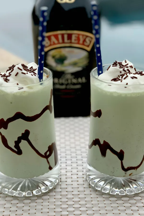 Boozy Mint Chocolate Chip Milkshakes