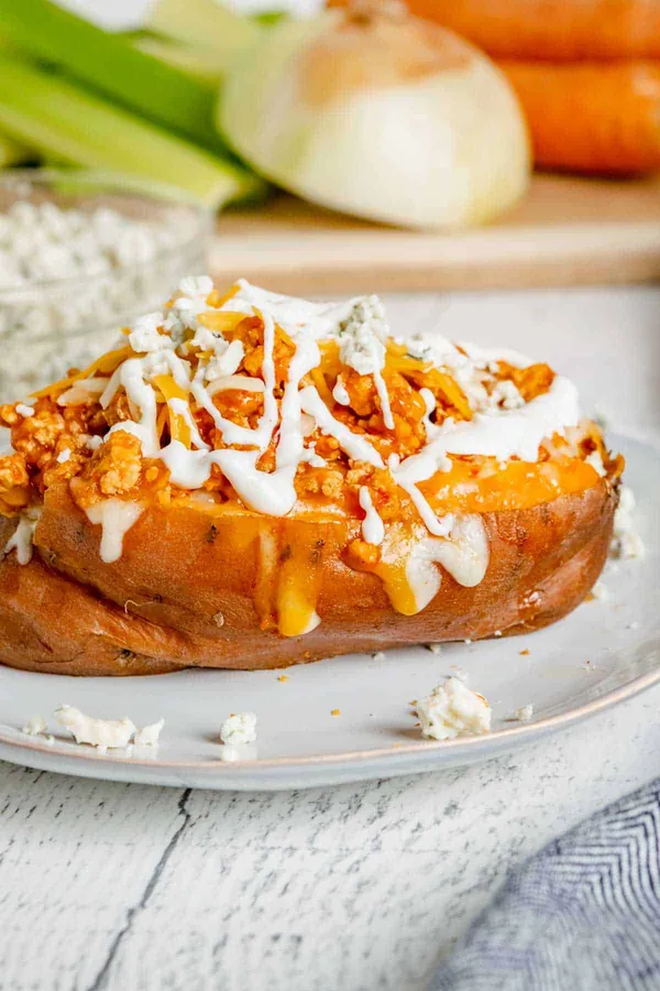 Buffalo Chicken Sweet Potatoes