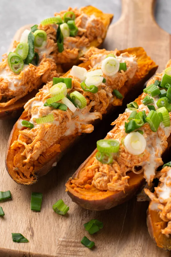 Easy Buffalo Chicken Stuffed Sweet Potatoes