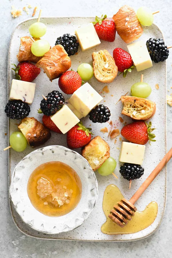 Fruit and Cheese Kabobs with Croissant Croutons
