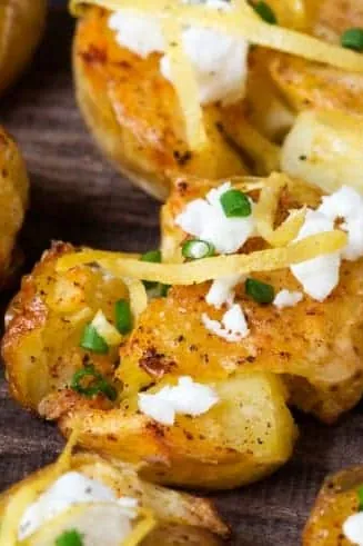 Smashed Potatoes with Lemon, Garlic and Feta