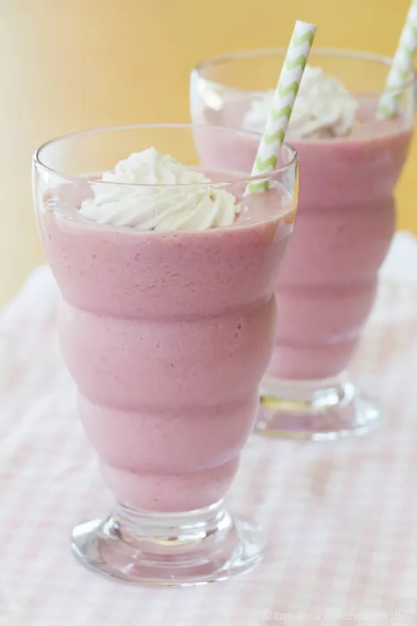Strawberries and Cream Frappe with Whipped Coconut Cream {dairy free}
