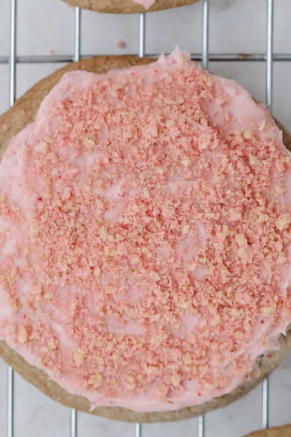 Strawberry Crunch Cookies with Cream Cheese Frosting
