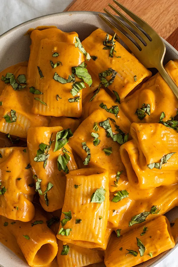 Vegan High Protein Sweet Potato Harissa Pasta