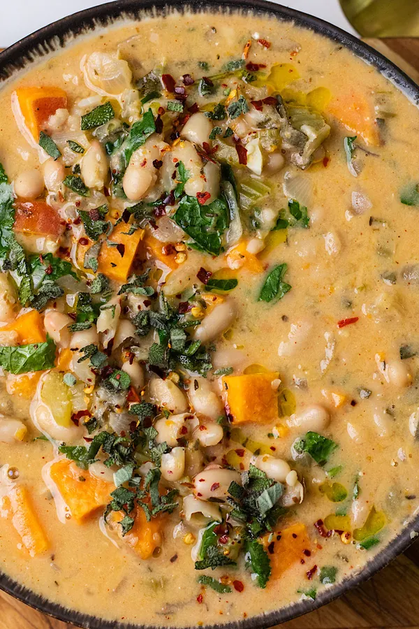 Feta Sweet Potato and White Bean Soup