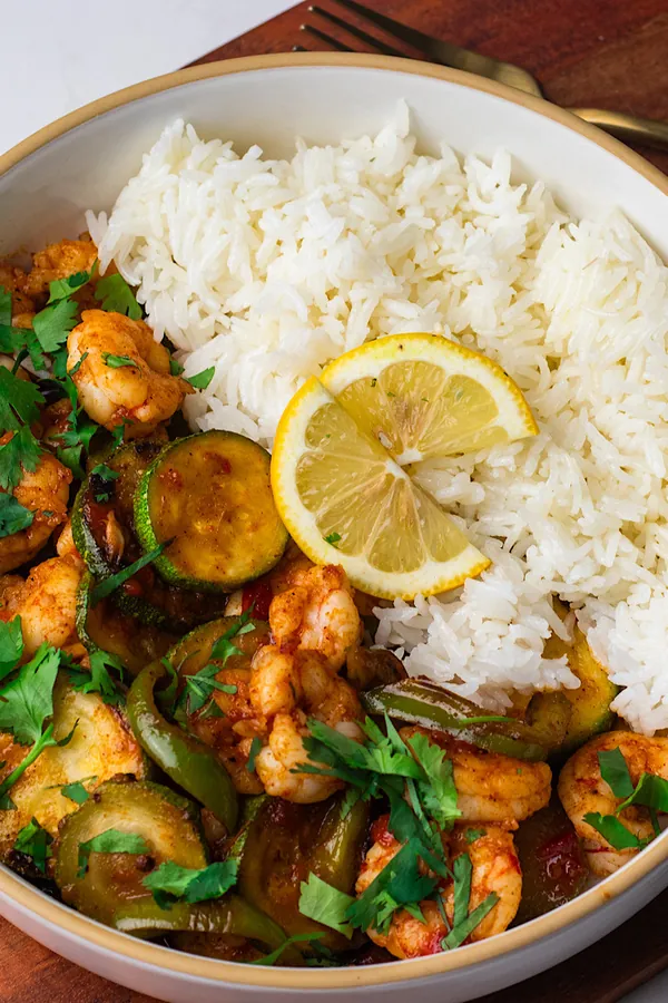 Harissa honey shrimp with zucchini