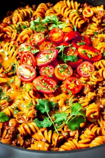 One Pan Beef Enchilada Pasta
