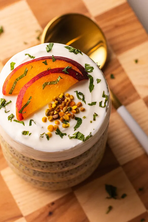 Peaches and Cream Chia Pudding with coconut milk