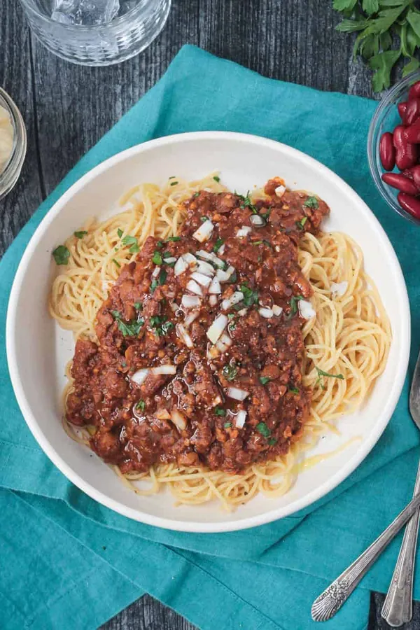 Vegan Cincinnati Chili Spaghetti