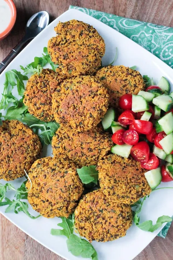 Baked Red Lentil Quinoa Fritters