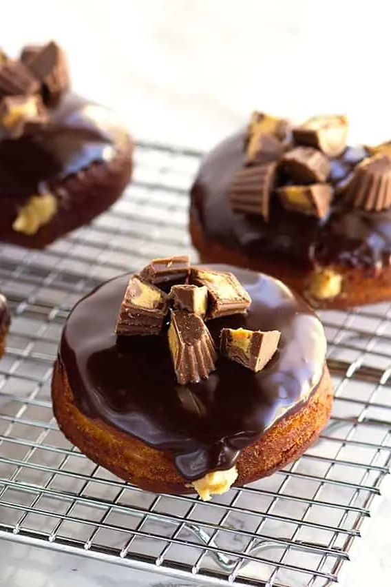 Chocolate Glazed Peanut Butter Filled Donuts