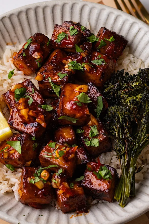 Harissa Honey Tofu with Broccolini