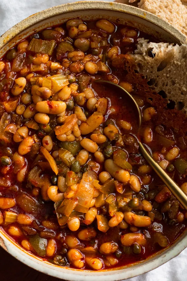 Mediterranean Vegan White Bean Stew With Capers and Dill