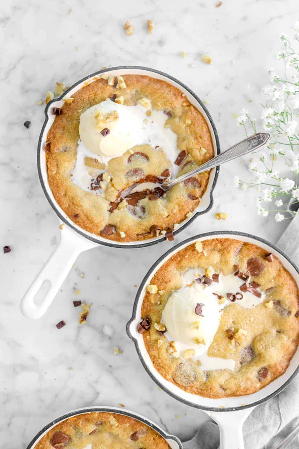 Mini Chocolate Chip and Walnut Skillet Cookies