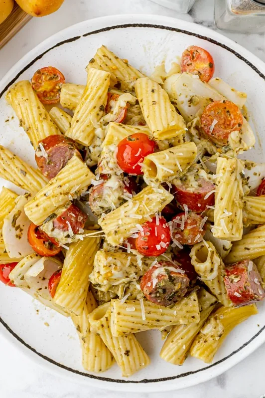 Pesto Sausage Pasta Bake