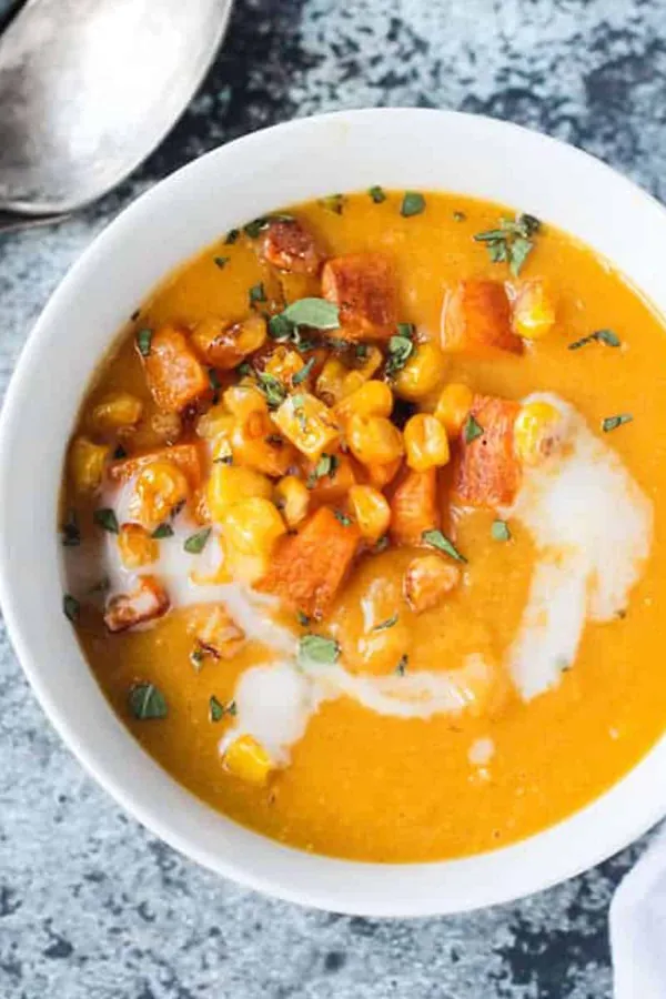 Vegan Butternut Squash Soup with Corn