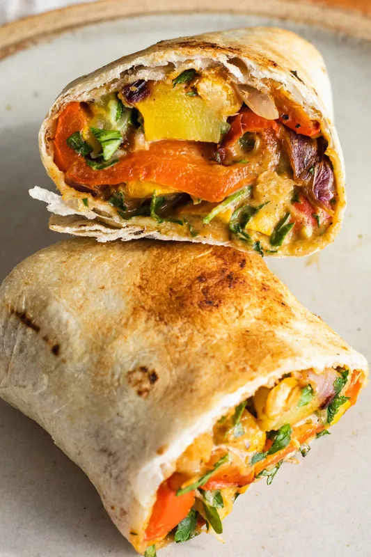 vegan crispy deconstructed falafel wrap with tahini