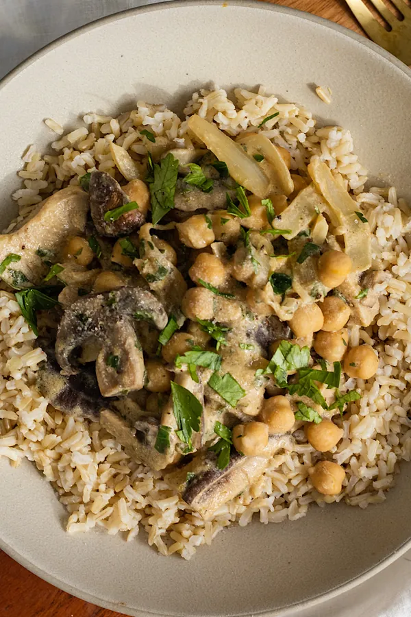 Vegan Mushroom and Chickpea Stroganoff