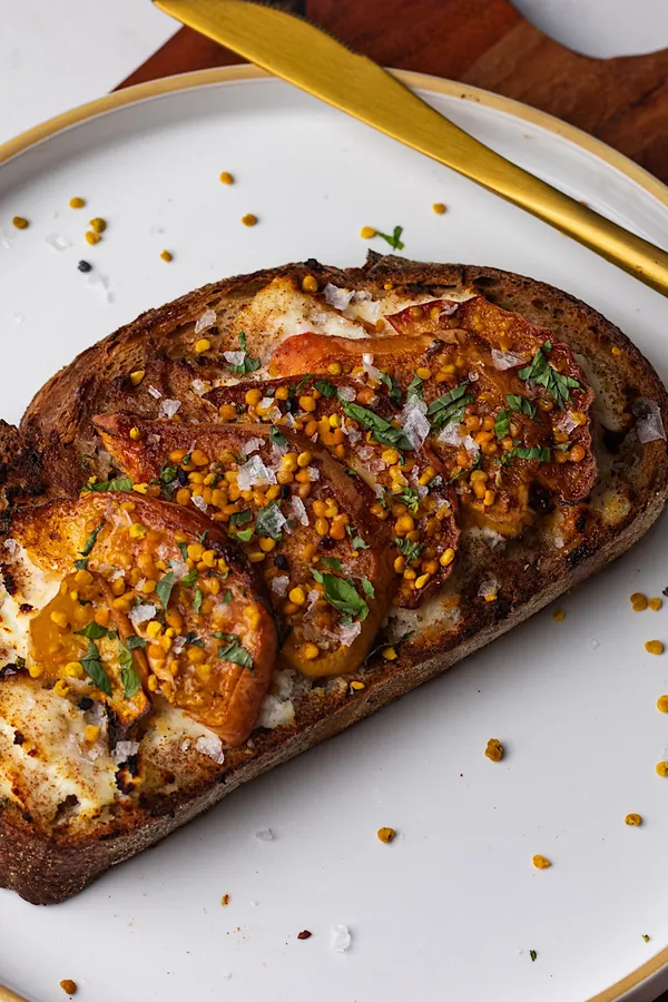 Air Fryer Peach Honey Ricotta Toast