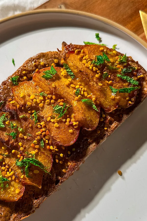 Air Fryer Peach Honey Toast with Almond Butter