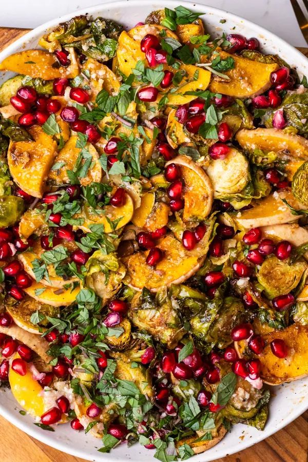 Baked Shaved Brussels Sprouts and Pomegranate Salad