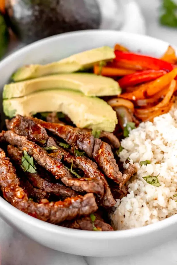 Beef Fajita Bowls with Cauliflower Rice