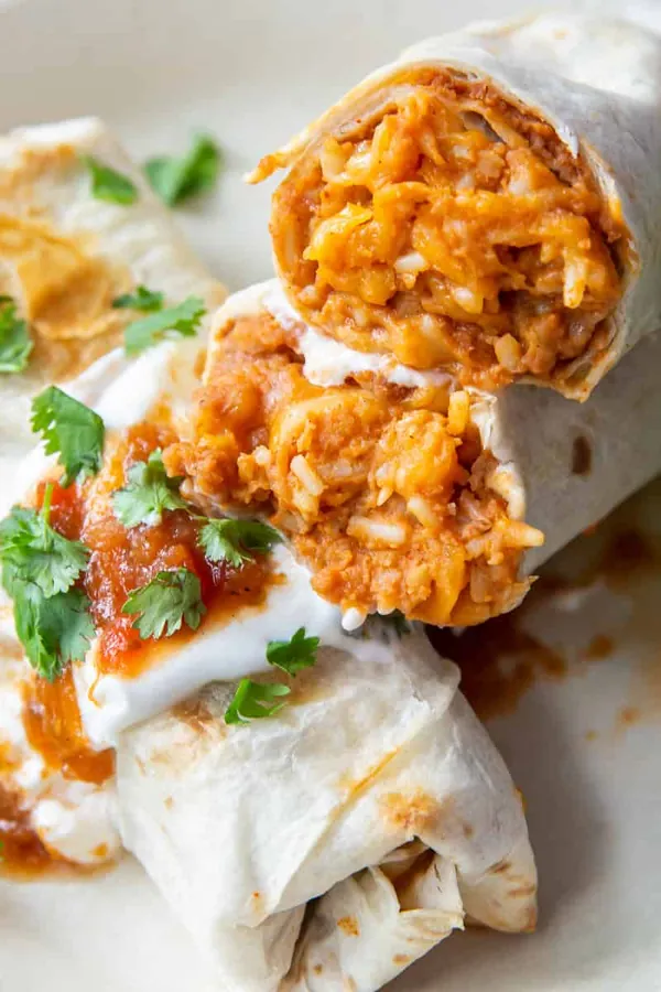 Cheesy Baked Bean and Rice Burritos