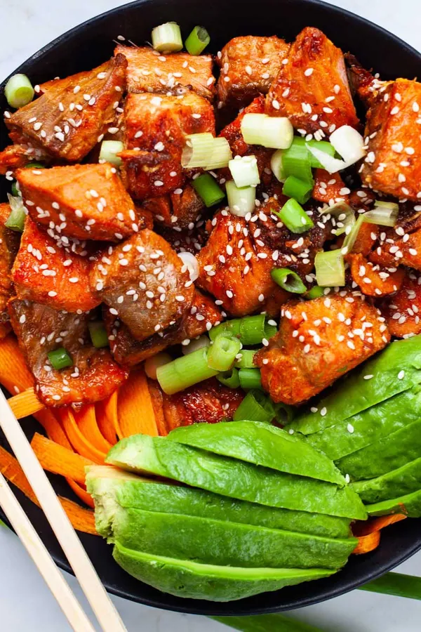 Cooked Salmon Poke Bowl With Easy Sauce