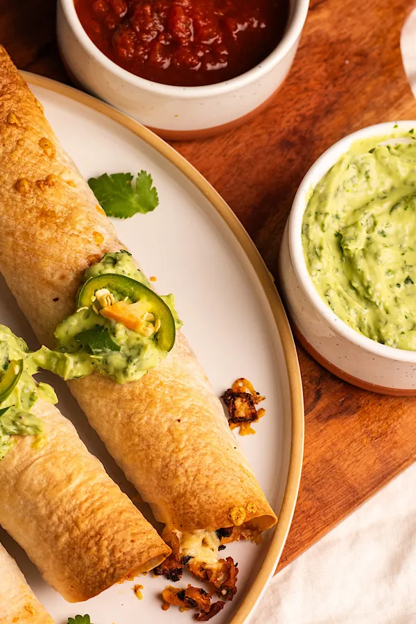 Crispy Baked Buffalo Chickpea Taquitos