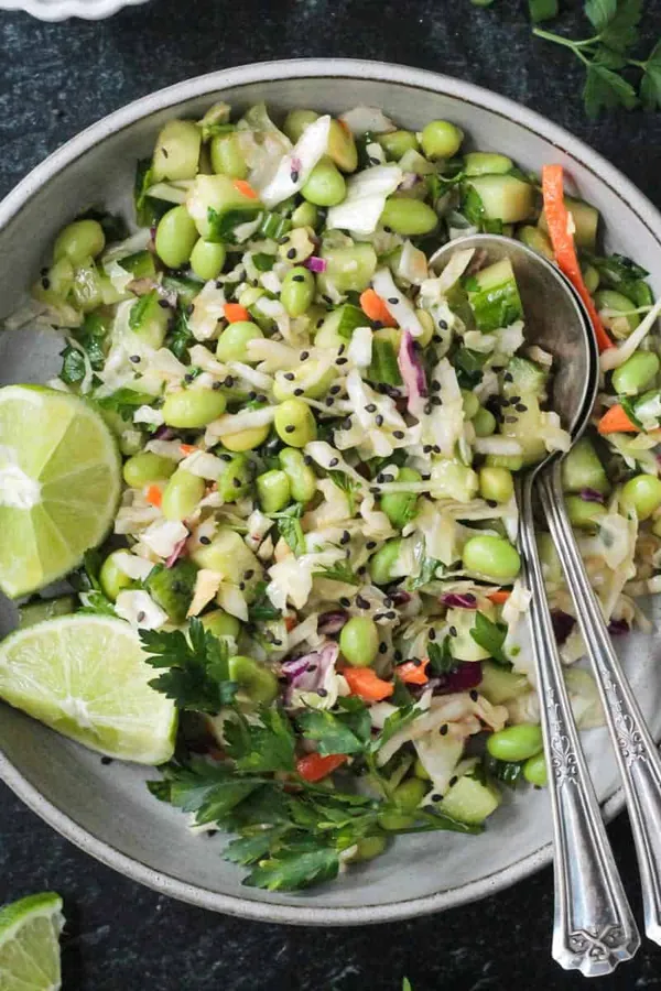 Cucumber Edamame Salad with Ginger Lime Dressing